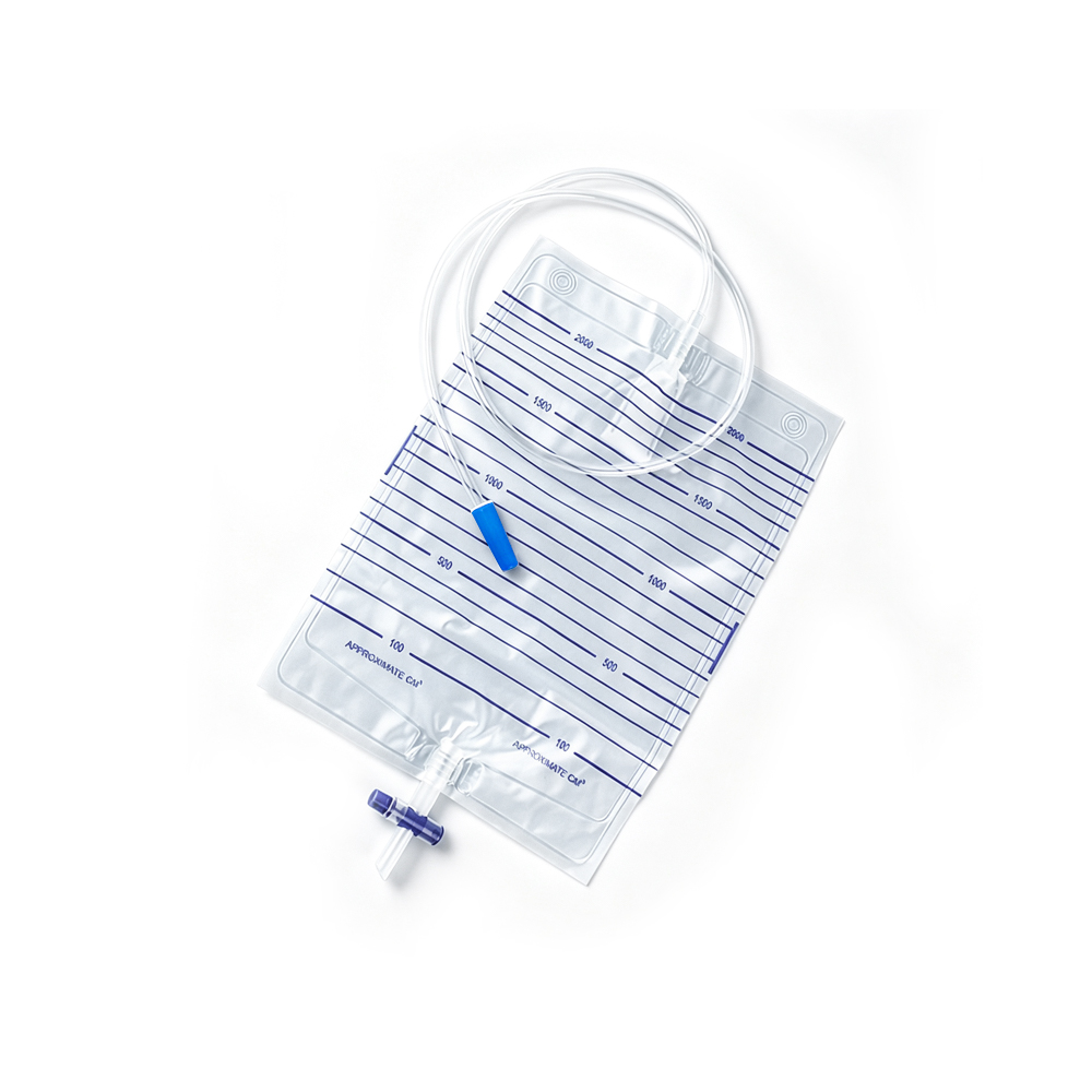 2000 ml steriler und ungiftiger PVC-Urinbeutel in medizinischer Qualität mit Kreuz-T-Ventil