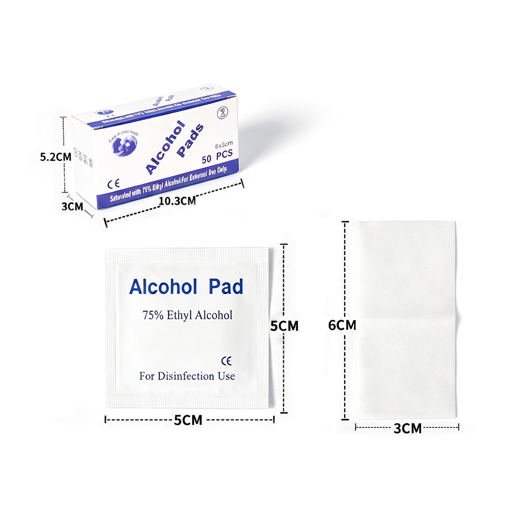 50 Stück/Karton, 75 %, einzeln verpackt, 6 x 3 cm, Desinfektionstücher mit Ethylalkohol für Erste Hilfe und Körperpflege