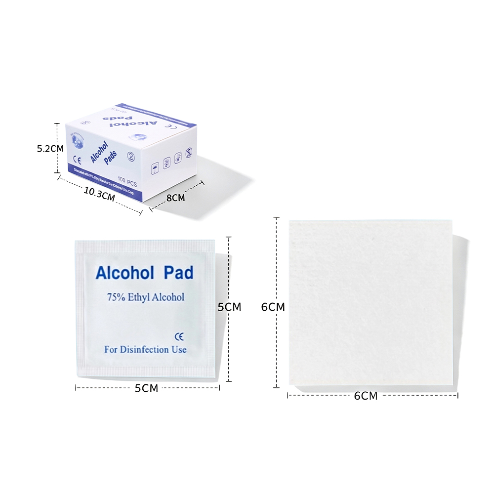 100 Pads/Box, groß, 75 %, 6 x 6 cm, CE-zertifiziert, einzeln verpackte antiseptische Alkohol-Pads in medizinischer Qualität
