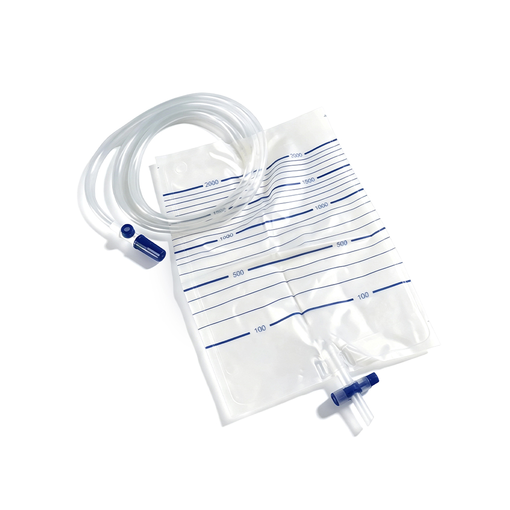 Hochwertiger 2000-ml-Urinbeutel aus medizinischem PVC mit Probenahmeanschluss und extrabreitem Schlauch