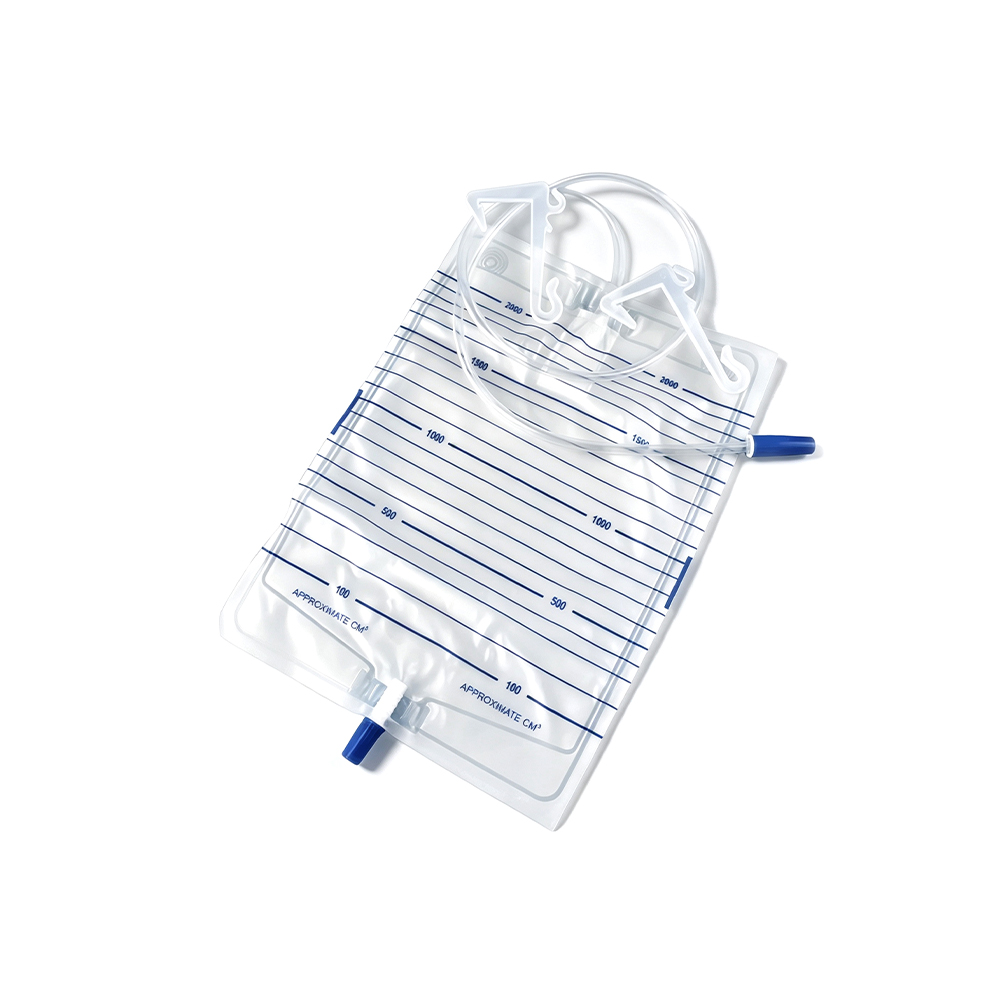 1000–2000 ml Premium-Urinbeutel aus medizinischem PVC mit verstärkten Kunststoffbügeln