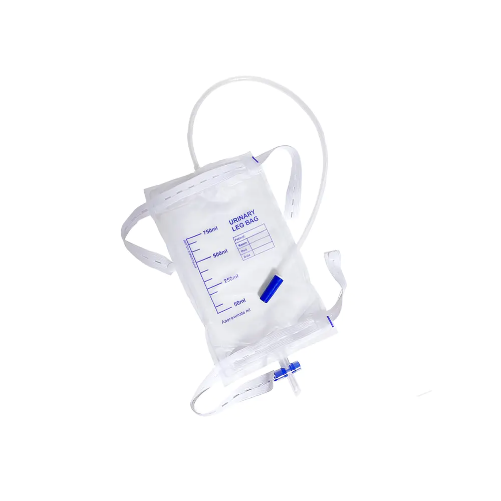 750 ml Urin-Latexfreier medizinischer PVC-Beinbeutel mit ergonomischer Passform und Anti-Reflux-Ventil